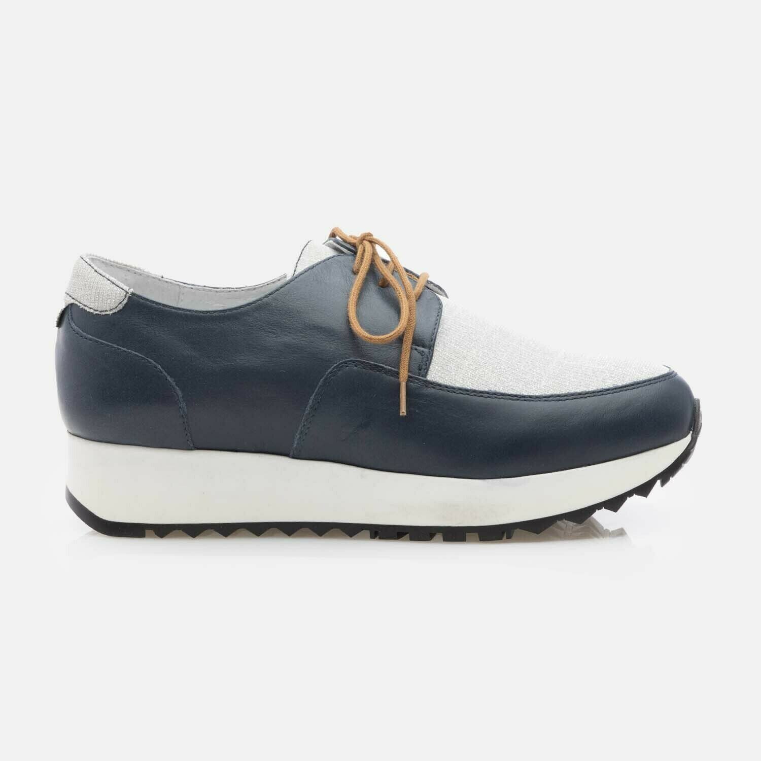 Pantofi casual dama din piele naturala,Leofex - 030 Blue Argintiu Box