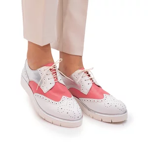 Pantofi casual dama din piele naturala, Leofex - 173 Alb Roz Argintiu box