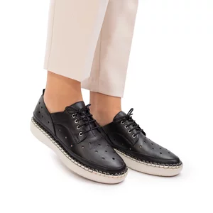 Pantofi casual dama din piele naturala, Leofex - 242 negru box