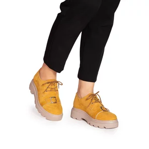 Pantofi casual damă din piele naturală,Leofex - 305 Galben velur Box