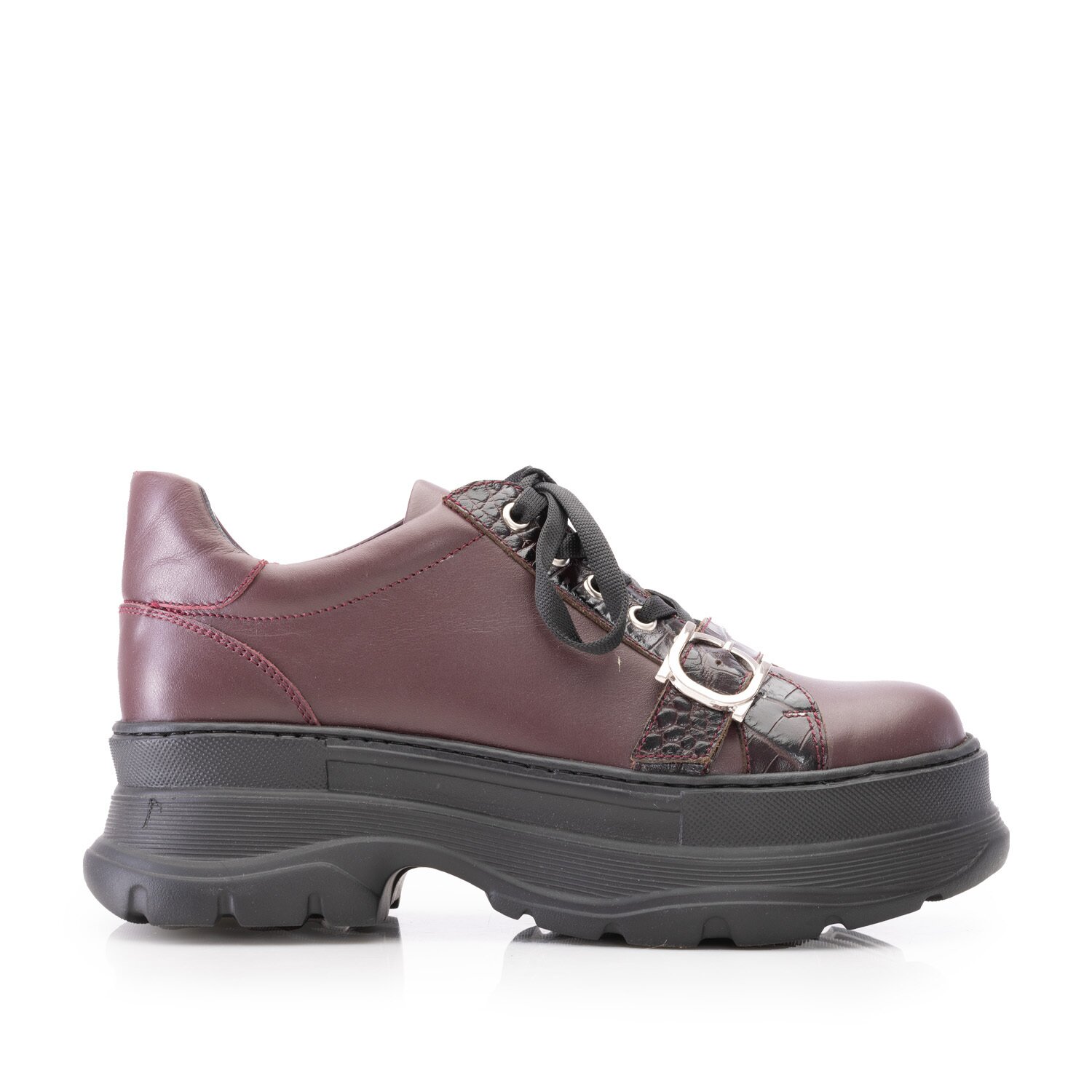 Pantofi casual damă din piele naturală,Leofex - 318-2 Vișiniu Box