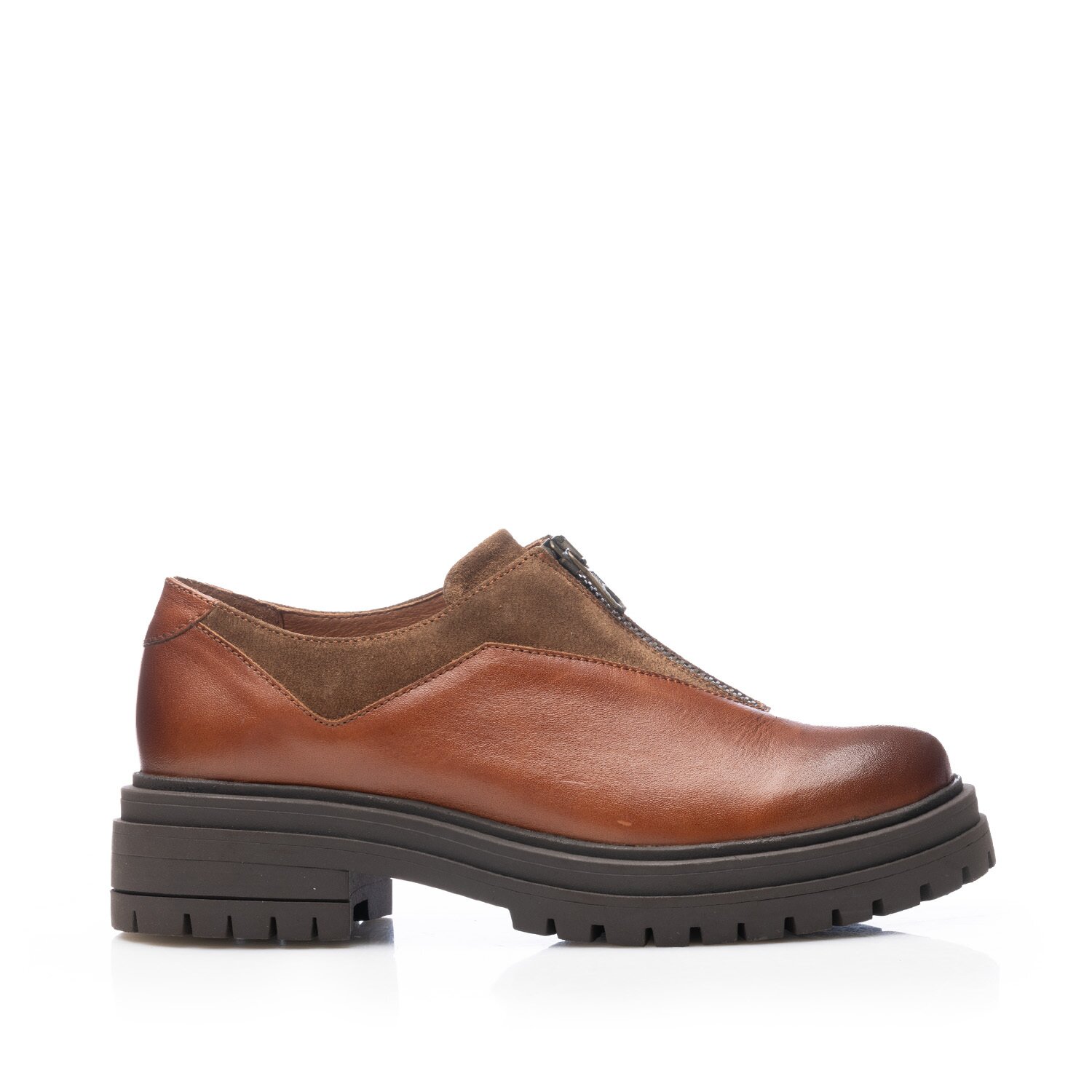 Pantofi casual damă din piele naturală, Leofex - 321 Cognac Box Velur