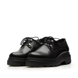 Pantofi casual damă din piele naturală,Leofex - 346-1 Negru Box