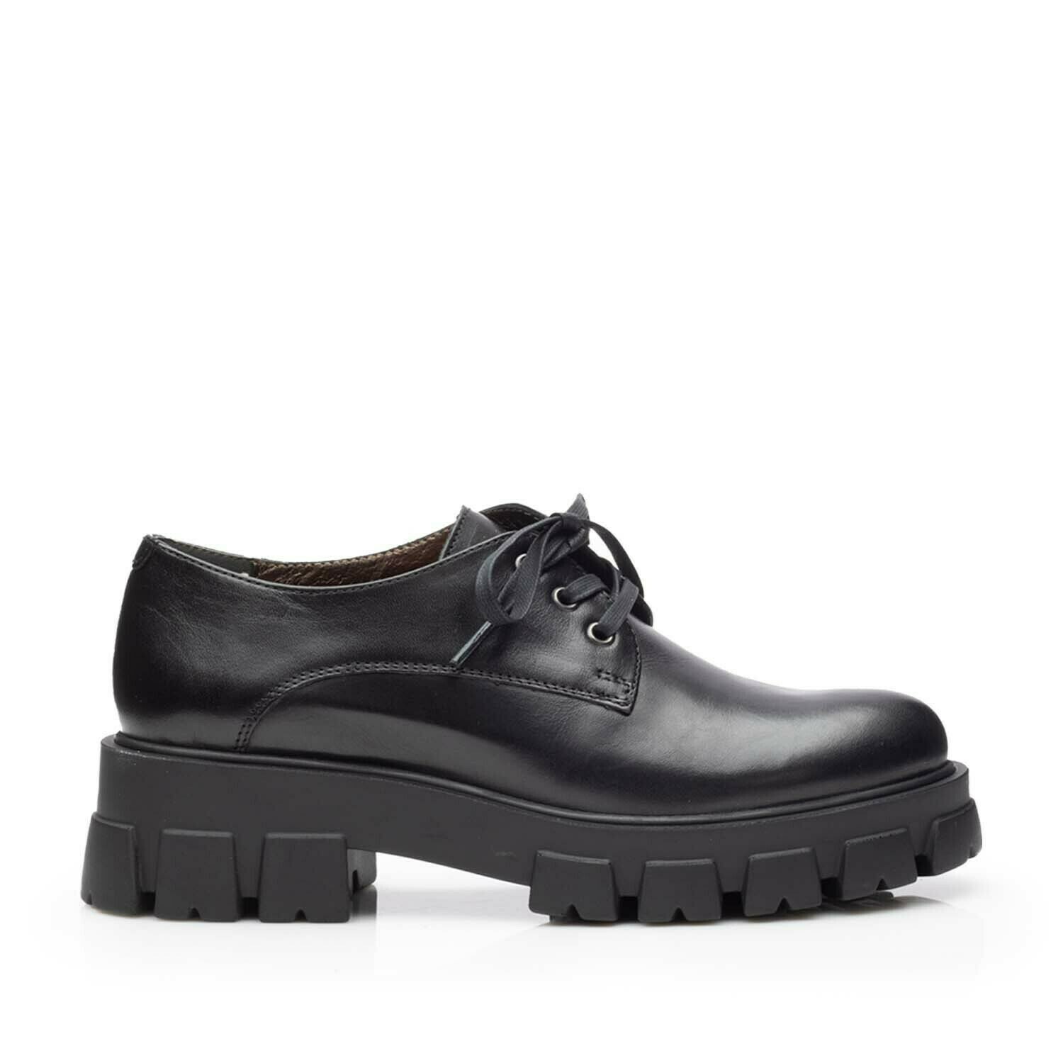 Pantofi casual damă din piele naturală,Leofex - 347 Negru Box