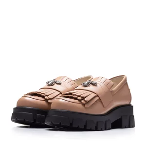 Pantofi casual damă din piele naturală, Leofex - 405-1 Cappuccino Box