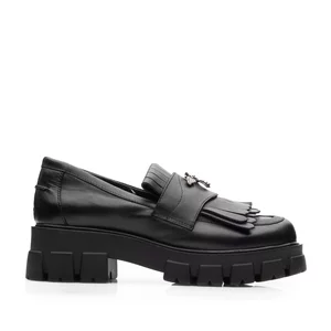 Pantofi casual damă din piele naturală, Leofex - 405-1 Negru Box