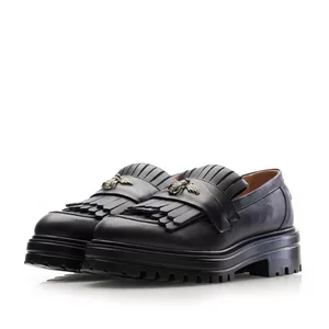 Pantofi casual damă din piele naturală, Leofex - 405-1 Negru Box