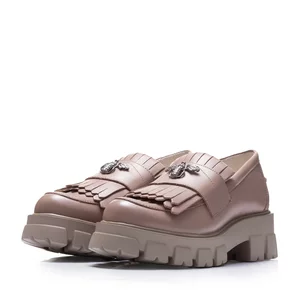 Pantofi casual damă din piele naturală, Leofex - 405-1 Taupe Box