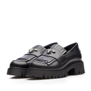 Pantofi casual damă din piele naturală, Leofex - 405-3 Negru Box