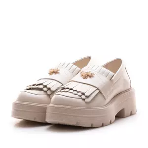 Pantofi casual damă din piele naturală, Leofex - 405 Bej Box