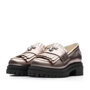 Pantofi casual damă din piele naturală, Leofex - 405 Bronz Box