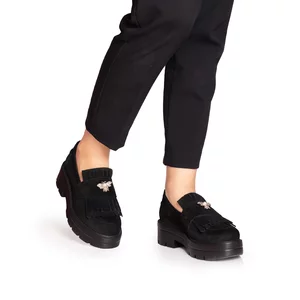 Pantofi casual damă din piele naturală, Leofex - 405 Negru Velur