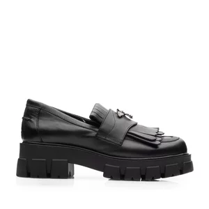 Pantofi casual damă din piele naturală, Leofex - Mostră 405-1 Negru Box