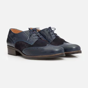 Pantofi casual dama, Oxford din piele naturala, Leofex - 012 Albastru inchis Box Velur