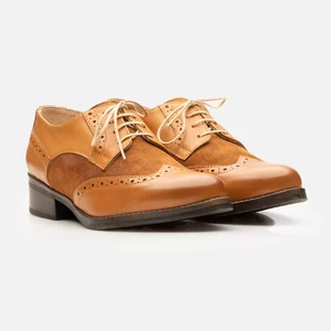 Pantofi casual dama, Oxford din piele naturala, Leofex - 012 Camel Box Velur