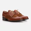 Pantofi casual dama, Oxford din piele naturala, Leofex - 012 Cognac inchis Box Velur