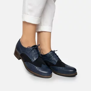 Pantofi casual dama, Oxford din piele naturala, Leofex - 012 Navy Box Velur