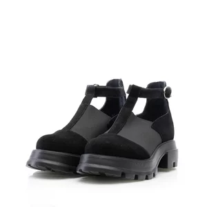 Pantofi casual decupați damă din piele naturală, Leofex - 038 Negru Velur