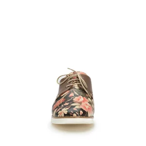 Pantofi casual dama, perforati din piele naturala,Leofex - 022 taupe floral