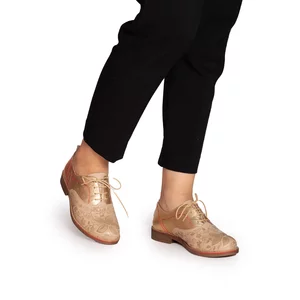 Pantofi casual dama din piele naturala,Leofex - 109 bej auriu laser