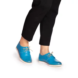 Pantofi casual dama, perforati din piele naturala,Leofex - 407-1 albastru