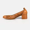 Pantofi casual perforaţi cu toc damă din piele naturală, Leofex – 032 Camel Box