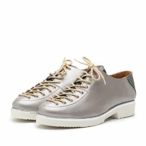 Pantofi casual dama cu siret pana in varf din piele naturala, Leofex- 194 -1 argintiu sidef box