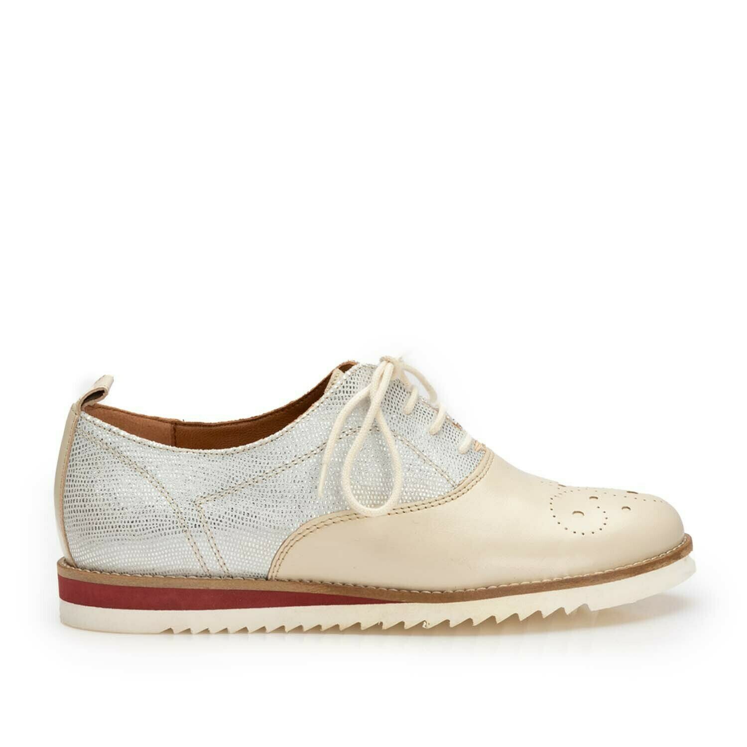 Pantofi casual dama din piele naturala, Leofex - 230 Crem cu Auriu Box