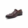 Pantofi  eleganti barbati, cu franjuri din piele naturala, Leofex - 586 visiniu box