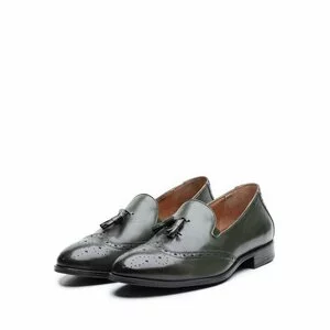 Pantofi eleganti barbati din piele naturala cu ciucuri, Leofex - 527 Verde Box