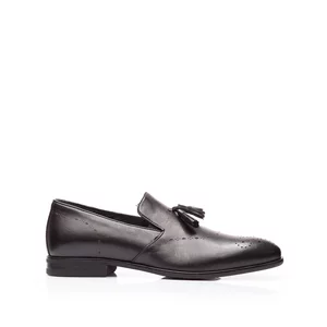 Pantofi eleganti barbati din piele naturala cu ciucuri, Leofex - 899 Negru Box