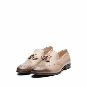 Pantofi eleganti barbati din piele naturala cu ciucuri, Leofex - 899 Taupe Box