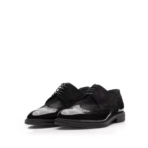 Pantofi eleganți bărbați din piele naturală Leofex - 658-1 Negru Velur Lac
