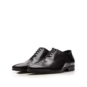 Pantofi eleganti barbati din piele naturala, Leofex - 748  Negru florantic