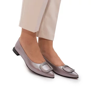 Pantofi eleganți damă din piele naturală - 21170 Taupe Metalizat Box
