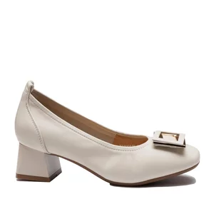 Pantofi eleganți damă din piele naturală - 4413 Crem Box