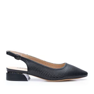 Pantofi eleganți decupați damă din piele naturală, Karisma - 4404 Negru Box Perforat