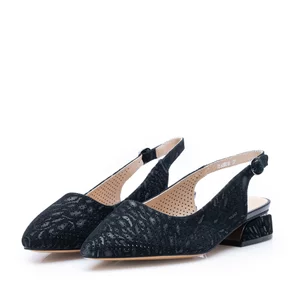 Pantofi eleganți decupați damă din piele naturală, Karisma - 4404 Negru Velur Perforat