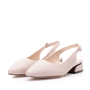 Pantofi eleganți decupați damă din piele naturală, Karisma - 4404 Nude Box Perforat