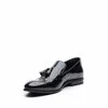 Pantofi eleganti barbati din piele naturala cu ciucuri, Leofex - 899 negru lucios