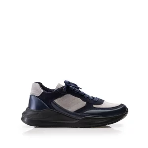 Pantofi sport barbati din piele naturala, Leofex - 672-1 Blue cu Gri Box Velur