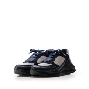 Pantofi sport barbati din piele naturala, Leofex - 672-1 Blue cu Gri Box Velur