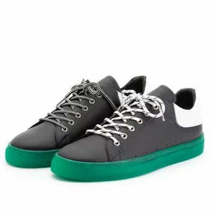 Pantofi sport barbati din piele naturala, Leofex - 882 Negru cu Alb Box