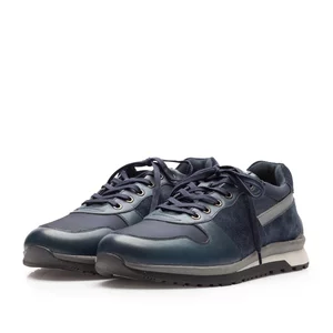 Pantofi sport bărbați din piele naturală, Leofex - Mostră 519-2 Blue Box Velur Mash