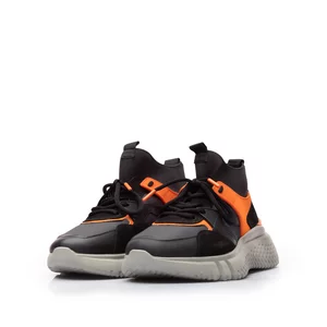 Pantofi sport bărbați din piele naturală, Leofex - Mostră Abel Negru Orange