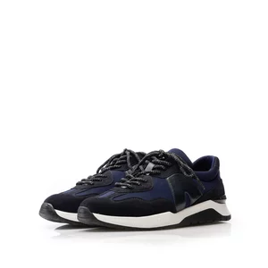 Pantofi sport bărbați din piele naturală, Leofex - Mostră Cezar Blue Velur Mash