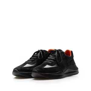 Pantofi sport bărbați din piele naturală, Leofex - Mostră Titziano Negru Box Velur Mash
