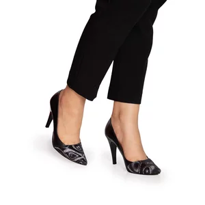 Pantofi stiletto dama din piele naturala - 173 Negru box print