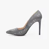 Pantofi stiletto dama din piele naturala - 177 Negru + Argintiu Velur