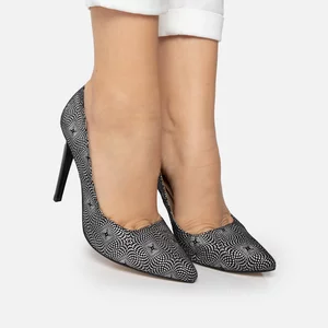 Pantofi stiletto dama din piele naturala - 177 Negru + Argintiu Velur